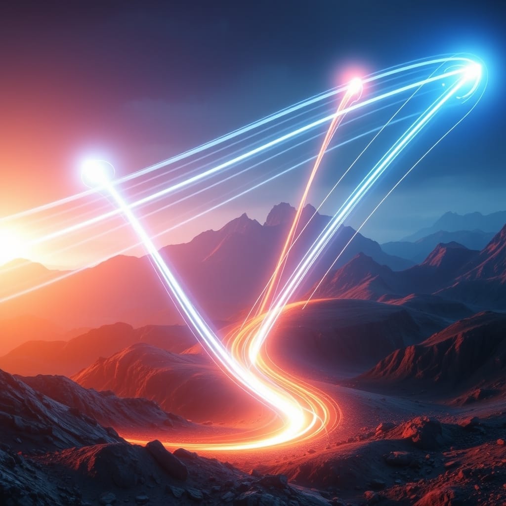 Dynamic light trails symbolizing competitive AI landscape