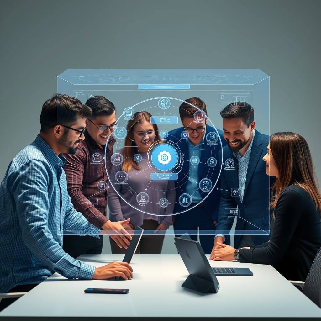 Business and developers collaborating on AI-driven workflow automation.