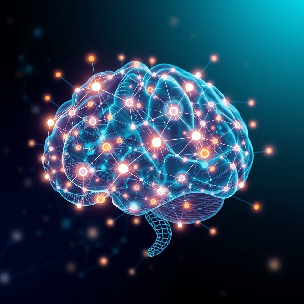 Abstract representation of interconnected AI models and neural networks