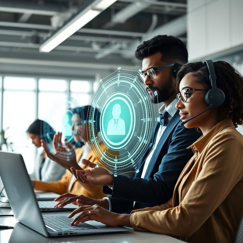 Human customer service agents using AI tools to enhance customer experience