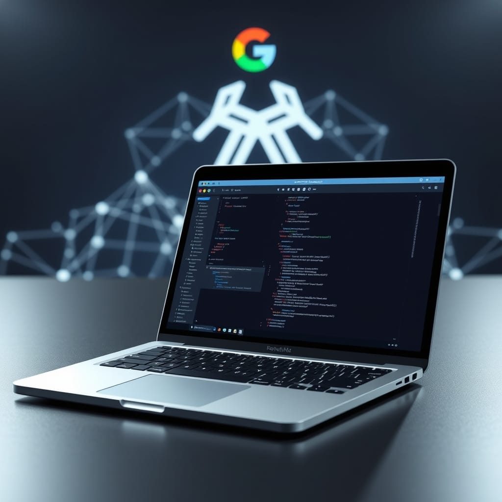 Apple MacBook Pro running Xcode with Google Gemini AI integration, symbolizing advanced mobile AI development.